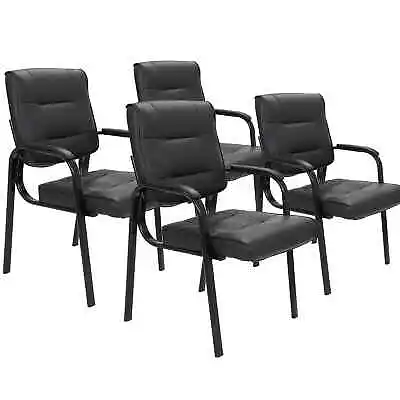 4pcs Leather Guest Chair Black Waiting Room Office Desk Side Chairs Reception • $187.58