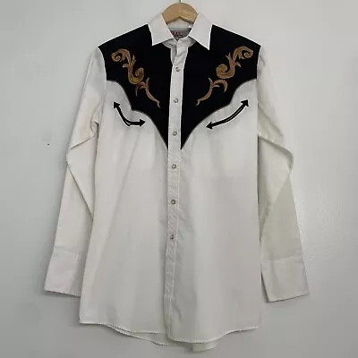 Ely Diamond Mens Small Embroidered White Pearl Snap Western Rodeo Shirt • $19.87