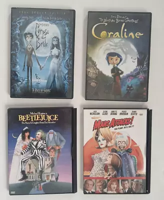 Tim Burton DVD Lot Of 4 - Corpse Bride Coraline Beetlejuice Mars Attacks • $11.95