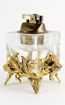 Vintage Crystal Table Top Lighter Metal Base Art Nouveau Design Japan  • $50