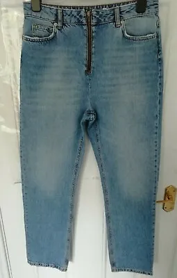 MINT VELVET Ladies Size 12 L Blue Denim High Waist Jeans Pockets Fray Hem Design • $33.56