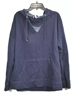 Gap Mens Blue V Neck Kangaroo Pocket Pullover Drawstring Hoodie Sweatshirt L • $23.48