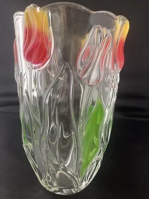 Vase Walther-Glass Tulip Flower Pressed Glass 200mm No Chips Or Cracks • £19.99