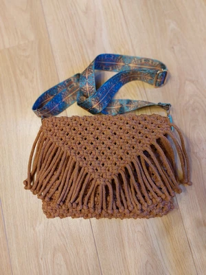 £47.99 • Buy Macrame Bag With Fringe Tassles Caramel Cotton Cross Body Festival/Boho/Hippy