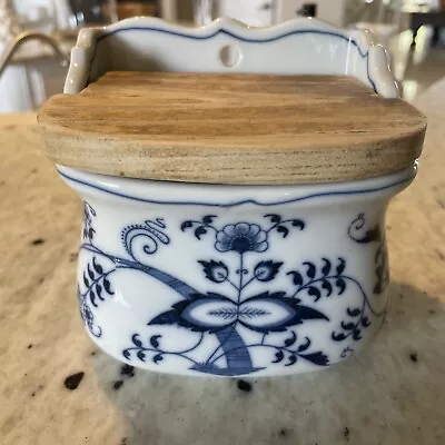 Vtg Blue Danube Blue Onion Pattern Wall Mount Salt Box Japan • $40