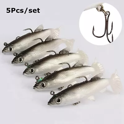 5Pcs Weighted Soft Jelly Rubber Hook Bait Fishing Lure Paddle Roach Perch Pike • £8.23