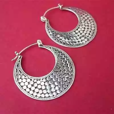 New Sterling Boho Vintage Round Textured Hoop Dangle Earrings • $3.20