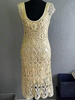 Vintage 90s Intricate Crochet Dress Goth Grunge Doll Boho Rustic Coquette Rare • $20