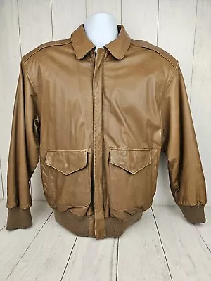 Vintage Pelle Mens Leather Bomber Jacket Size M Tan Zip Up Lined Made In Korea • $44.99