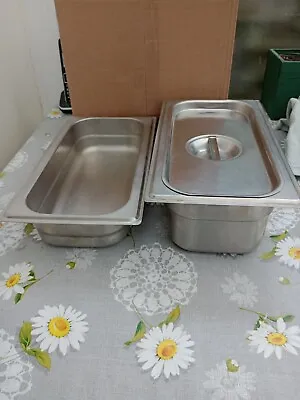 2 X Gastro Norm Stainless Steel 1/3 Size Pans Bain Marie Tin With One Lid Sweden • £12.50