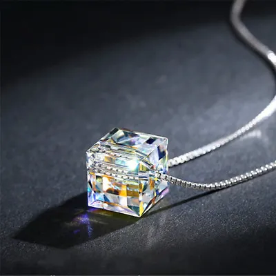 Fashion Womens Jewelry Magic Cube Silver Crystal Chain Necklace Pendant Gift New • $2.17