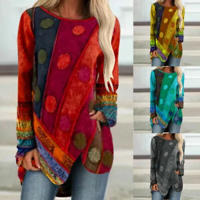 Ladies Jumper Loose Tunic Womens Casual Shirt Long Boho T Sleeve Tops Hippie • £11.81