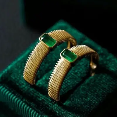 Vintage Organ Cool Stacking Band Emerald Unisex Bezel Ring 14K Yellow Gold Gift • $610