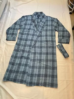 Nautica Sleepwear Robe Men’s L/xl Flannel Cotton Blue Plaid Pockets Wrap Belt • $16