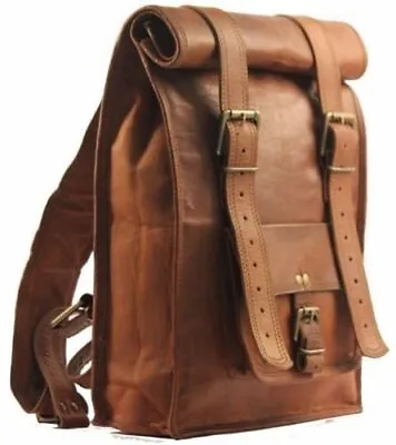 $57.20 • Buy Men's New Genuine Rucksack Vintage Backpack Leather Travel Shoulder Bag