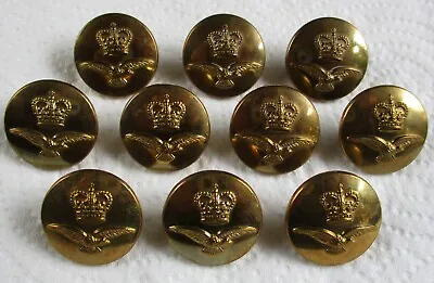 10x RAF: ROYAL AIR FORCE OFFICER'S BRASS GREATCOAT BUTTONS (23mm 1950's Gaunt) • £17.99