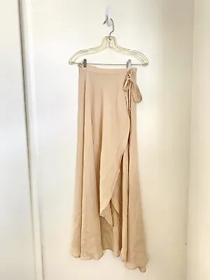 Reformation Viscose Crepe Sheer Tan Wrap Maxi Skirt S Wedding Guest Bridesmaid • $29.99
