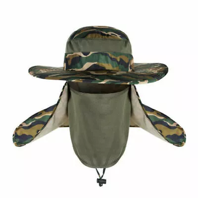 Man Boonie Hat With Neck Flap Face Protector Sun Visor Hat Wide Brim Fishing Cap • £7.79