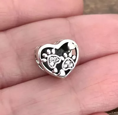 £14.98 • Buy Paw Print Heart Charm I Love You Cz 925 Sterling Silver Dog Cat Pet