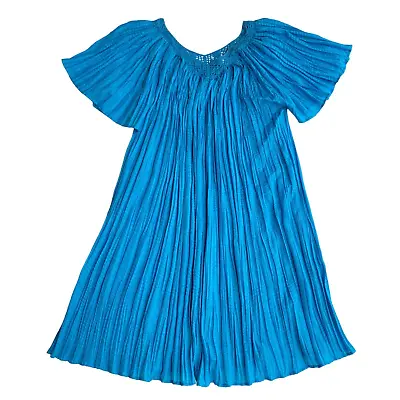 Nicole Stevens Midi Kaftan Moo Moo Dress Turquoise OS One Size Crinkle Crochet • $24.90