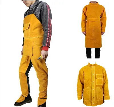 Cowhide Welder Jacket Apron Heat Insulation Protective Overalls Welding Coat • $85.22