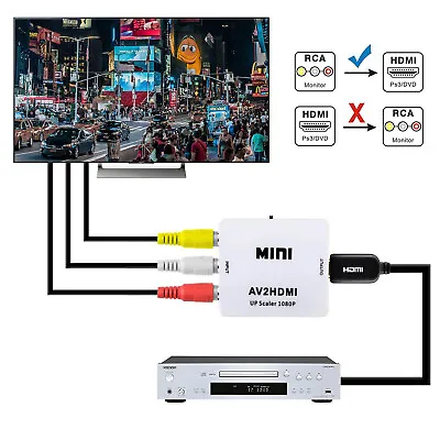 AV/3RCA To HDMI Converter 1080P Upscaler For N64 NES Sega Xbox PS2 Game Console • $30.39