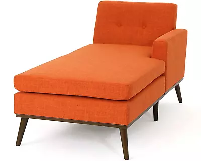 Stormi Mid-Century Modern Fabric Chaise Lounge Muted Orange / Walnut • $575.99