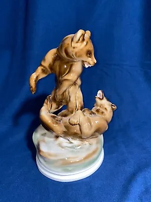 $115 • Buy ZSOLNAY Playing Bears.  Large Hungarian Hand Painted Porcelain Lladro-like