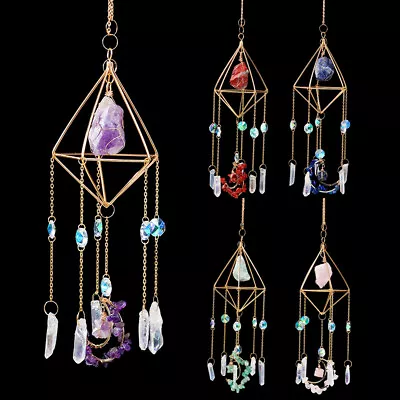 £21.59 • Buy Natural Crystal Moon Merkaba Wind Chime Window Hanging Pendant Prism Suncatcher