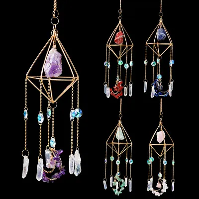 Natural Crystal Moon Merkaba Wind Chime Window Hanging Pendant Prism Suncatcher • £17.99