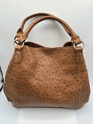 Gili Got It Love It Roma Brown Ostrich Print Leather Hobo Tote Handbag • $39.99