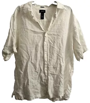 Claiborne White 100% Linen Button Up Shirt Mens Size  L • $14.99