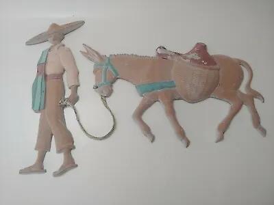 Vtg Cast Metal Art Southwestern Wall Plaques Mexican Man Leading Donkey Mule • $20