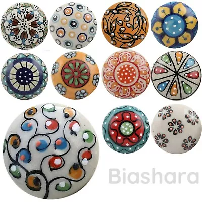 CERAMIC DOOR KNOBS Vintage Flat Cupboard Handles Drawer Upcycling Colourful Big • £2.34