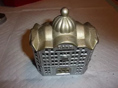 Vintage Antique Cast Iron Metal Building Money Coin Still Penny Bank 1930’s • $60