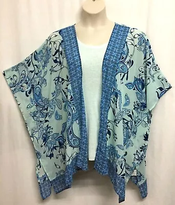 Beme Kimono PLUS Size M/L 20 22 24 Cover Up Top RP$80 Blue Chiffon 3/4 Sleeve  • $24.99