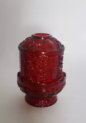 Vintage Ruby Red Flash Indiana Glass Stars And Bars Fairy Lamp Candle Holder • $23.95