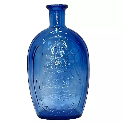 Cobalt Blue Glass Decorative Bottle Sailing Ship Franklin Eagle TWD Sun Catcher • $10