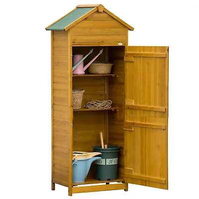 Outsunny Wood Garden Storage Shed Tool Cabinet W/ Roof 191.5x79x49cm Natural • £119.99