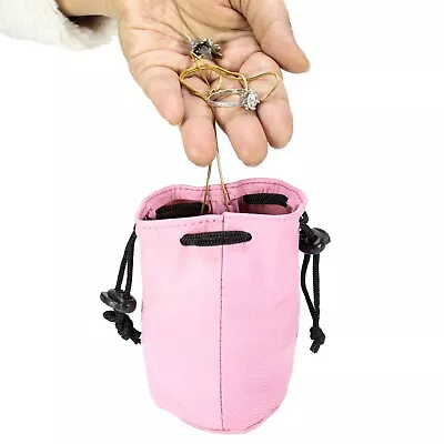 Soft Leather PinK Drawstring Bag Potli For Coin MedicineCandy Pouch For Unisex • $12.99