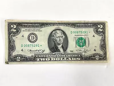 1976 STAR NOTE $2 TWO DOLLAR BILL CLEVELAND D Low Serial Number Circulated • $22.99