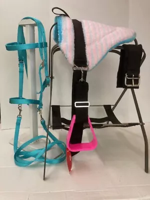 Miniature Horse / Sm Pony Bareback Saddle Pad Set  Turq & Pink Bitless Bridle • $69.74