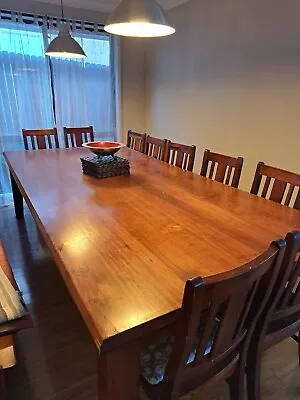 $400 • Buy 12 Seater Solid Table. Pine Dark Stain With 9 Chairs.