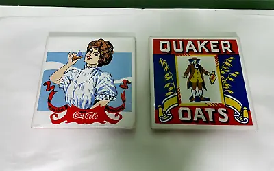 VTG Coasters Trivets Coca Cola & Quaker Oats Wall Hanging Ceramic Tiles • $11.99