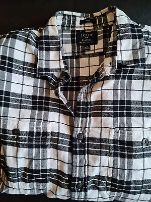 J Crew Flannel Shirt Black White Plaid Button Up Long Sleeve Size M Slim • $10