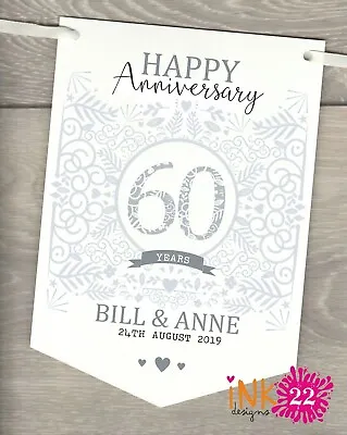 £4.97 • Buy Personalised 60th Wedding Anniversary Diamond Party Decoration Banner Bunting