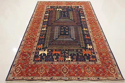 6x9 Navy Blue Gabbeh Tribal Afghan Hand Knotted Veg Dye Wool Area Rug • $3497.50