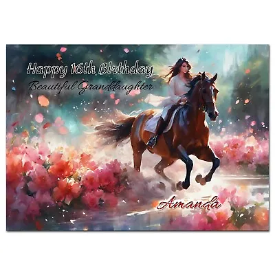 G073; Personalised Birthday Card *With Any Name And Text* Horse Riding Woman • £4.50