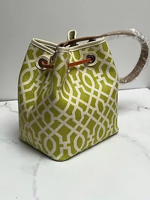 Spartina 449 Hayward Milly Drawstring Bag Linen W Leather Details NWT Green • $70