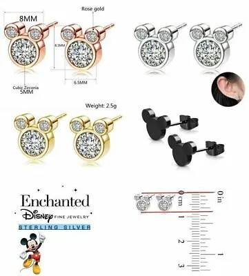 Girls Disney Mickey Mouse Ears 925 Sterling Silver Cubic Zirconia Stud Earrings • $9.99